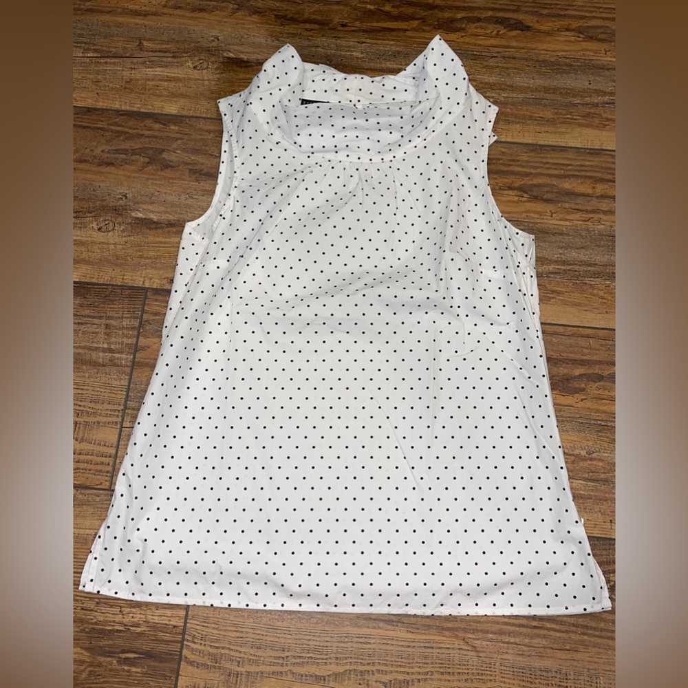 White with black polka dots sleeveless blouse from Talbots